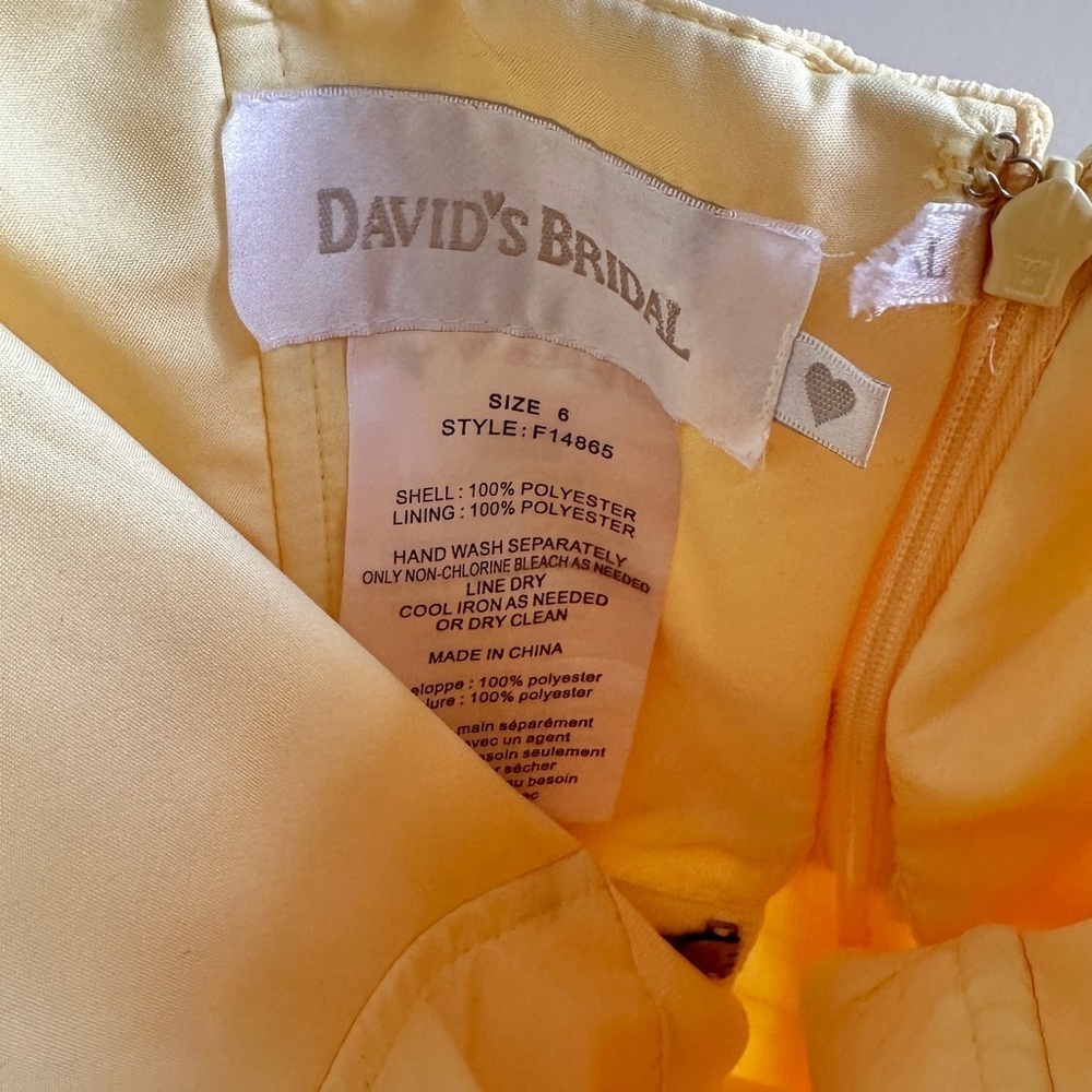 David’s Bridal Strapless Crinkle Chiffon Dress Godets, Style#F14865-ButterYellow - Picture 9 of 16